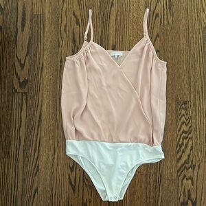 1.State Size Small Pink White Faux Wrap Spaghetti Strap Bodysuit